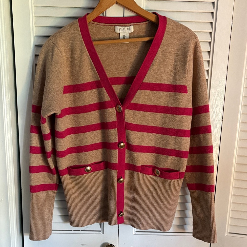 Rachel Zoe Tan and Pink Striped Cardigan